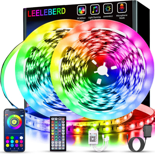 80Ft Led Strip Lights (2 Rolls of 40Ft) Bluetooth Smart App Music Sync RGB Color Changing Led Light Strip with Remote and Power Adapter,Led Lights for Bedroom Room Home Decor Party Festival